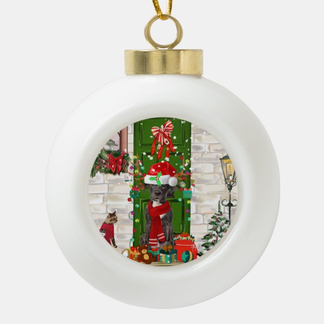 Boule En Céramique Noël du grand chien Danois (Devant)