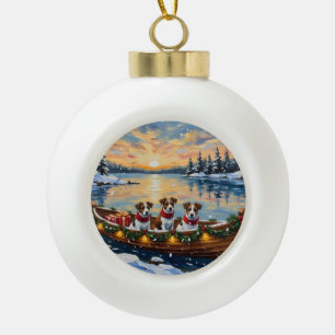 Boule En Céramique Noël en bateau avec Jack Russell Terrier