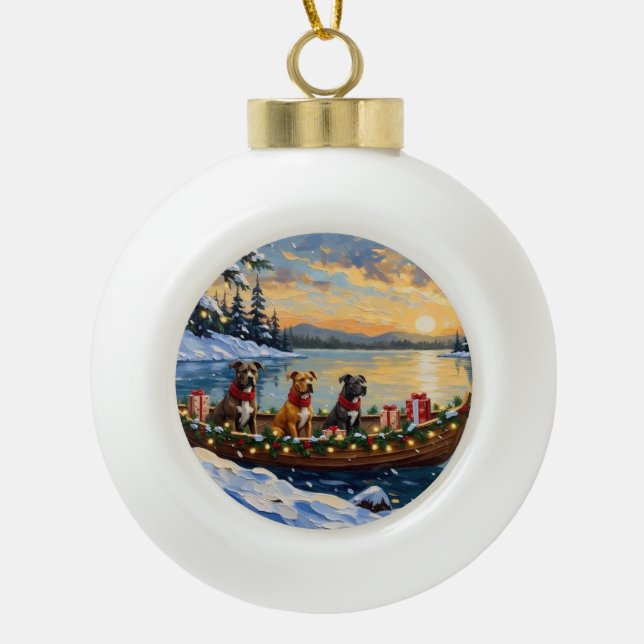 Boule En Céramique Noël en bateau de Pitbull (Devant)