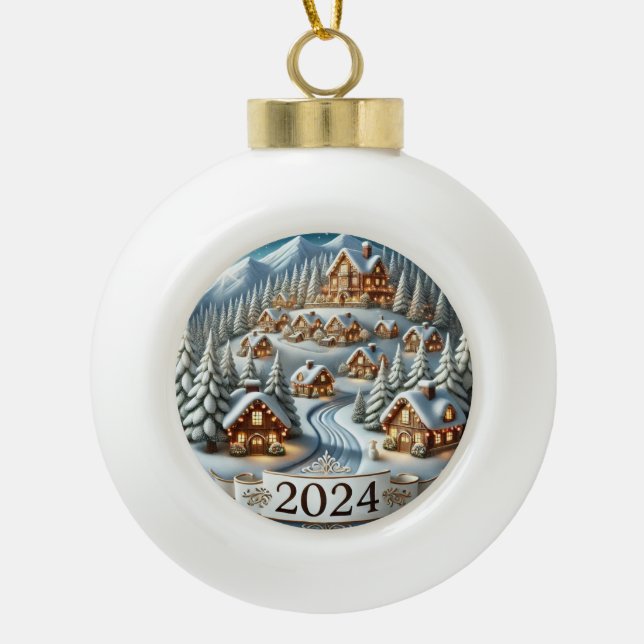 Boule En Céramique Noël enneigé 2024 (Devant)