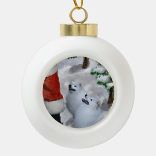 Boule En Céramique Noël Eskimo Chien américain