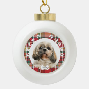 Boule En Céramique Noël Fête Shih Tzu Chien Animal de Compagnie Photo