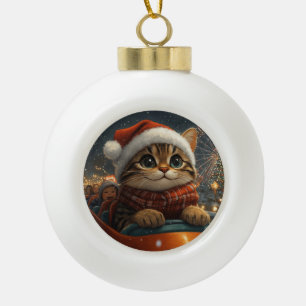 Boule En Céramique Noël Montagnes Russes Chat Bengal