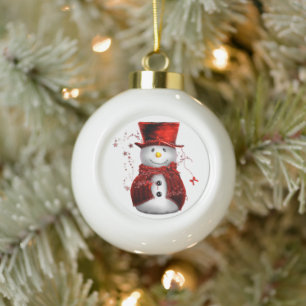 Boule En Céramique Noël rouge mignon de bonhomme de neige