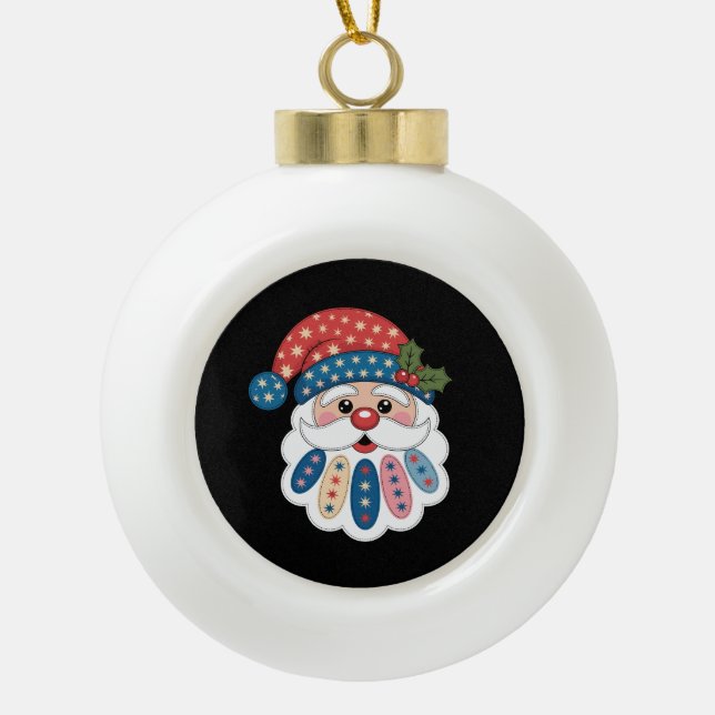 Boule En Céramique Noël Santa Patchwork Flocon de Neige Houx Hiver (Devant)