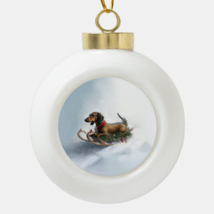 Boule En Céramique Noël teckel neige hiver