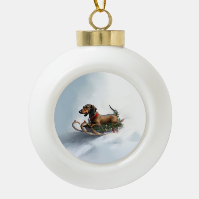 Boule En Céramique Noël teckel neige hiver (Devant)