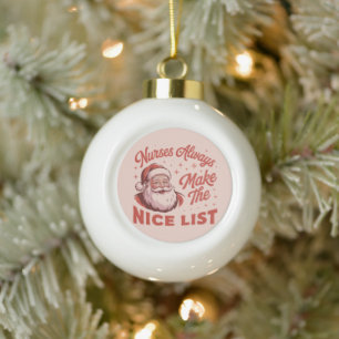 Boule En Céramique Noël Vintage Santa Infirmières Font la Bonne Liste