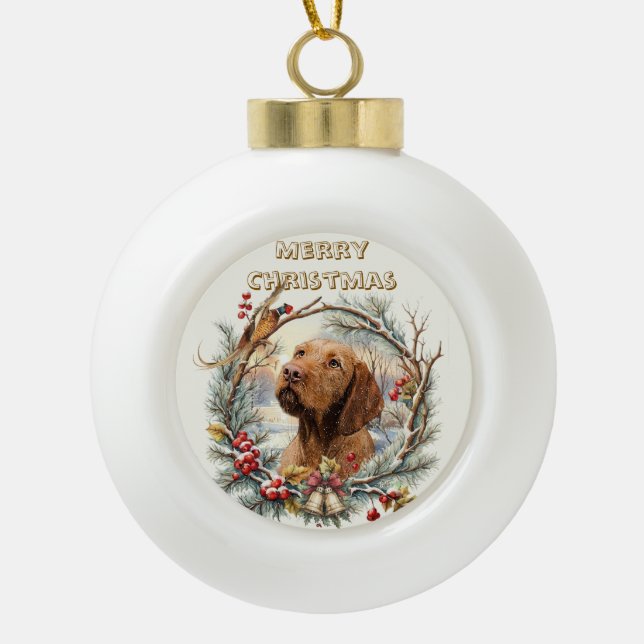 Boule En Céramique Noël Vizsla  (Devant)