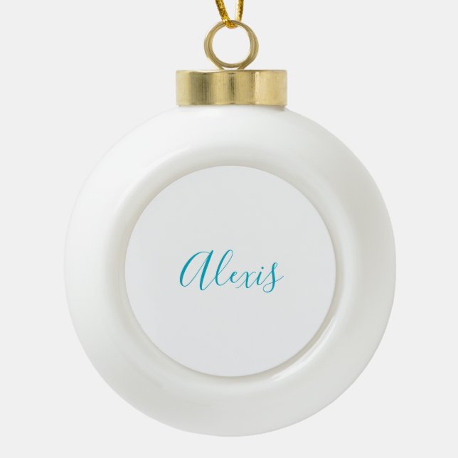 Boule En Céramique Nom Calligraphie Script Plain Simple Blanc Bleu (Devant)