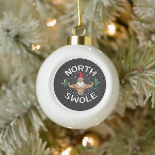 Boule En Céramique North Swole Funny Muscle Père Noël Fitness de Noël