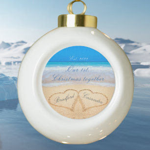 Boule En Céramique Notre 1er Noël Ensemble. Noms des couples dans le