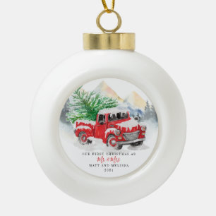 Boule En Céramique Notre premier Camion Rouge Marié de Noël