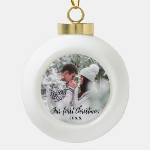 Boule En Céramique Notre première photo de couples de Noël