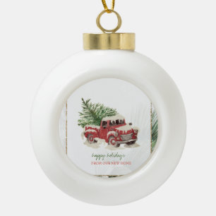 Boule En Céramique Nous avons déménagé,Camion Rouge,Sapin de Noël enn