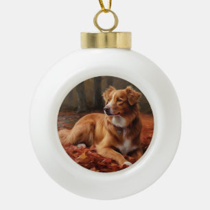 Boule En Céramique Nouvelle-Écosse Canard Terrier À L'Automne Feuille