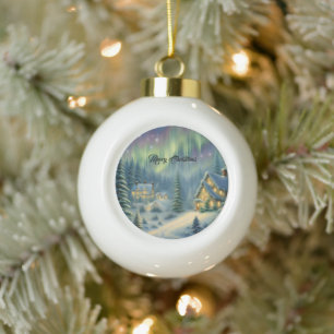 Boule En Céramique Nuit de Noël magique dans la forêt sous les étoile