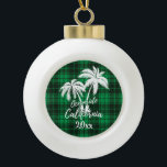 Boule En Céramique Oceanside California Beach Palm Tree Green Plaid<br><div class="desc">Oceanside Beach California Beach Palm Tree Green Plaid Ornement</div>