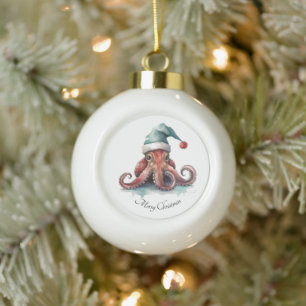 Boule En Céramique Octopus Christmas Joy, coutume