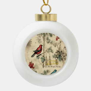 Boule En Céramique Oiseaux de Noël Vintage Holly Berry