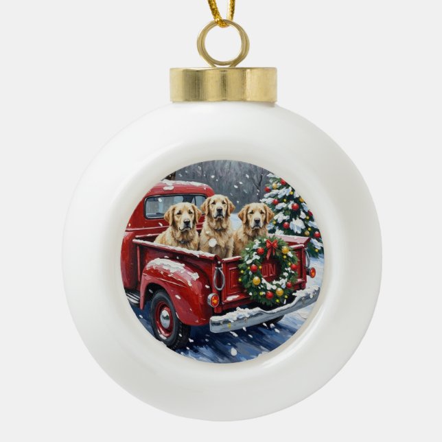 Boule En Céramique Old English Sheepdog Christmas Red Truck Holiday (Devant)