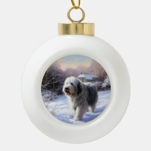 Boule En Céramique Old English Sheepdog Laisser neiger Noël