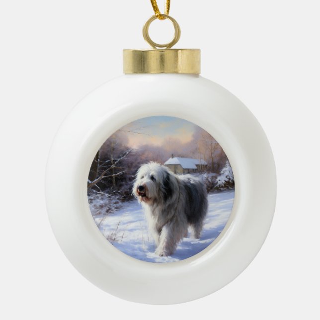 Boule En Céramique Old English Sheepdog Laisser neiger Noël (Devant)