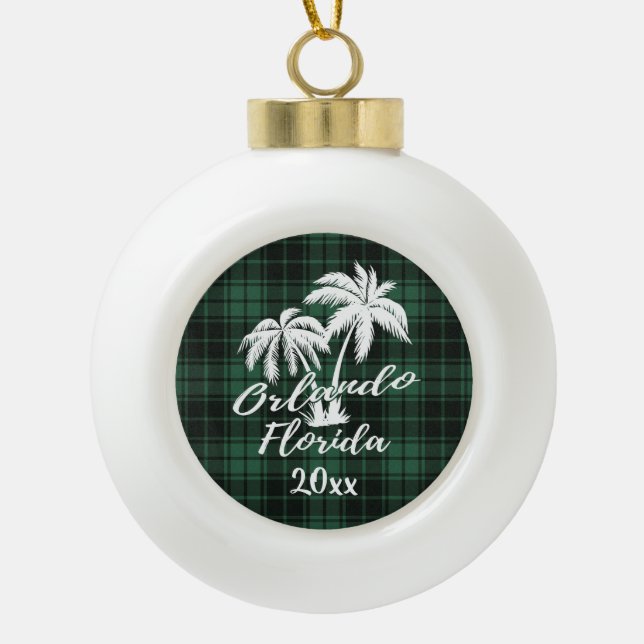 Boule En Céramique Orlando Florida Palm Tree Green Plaid (Devant)