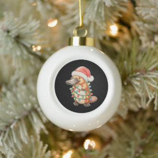 Boule En Céramique Ornithorynque Chapeau de Père Noël Lumières de Noë