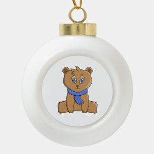 Boule En Céramique Ours en peluche portant une écharpe bleue