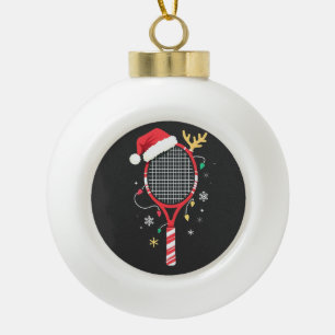 Boule En Céramique Paddle de tennis avec chapeau de Santa et lumières