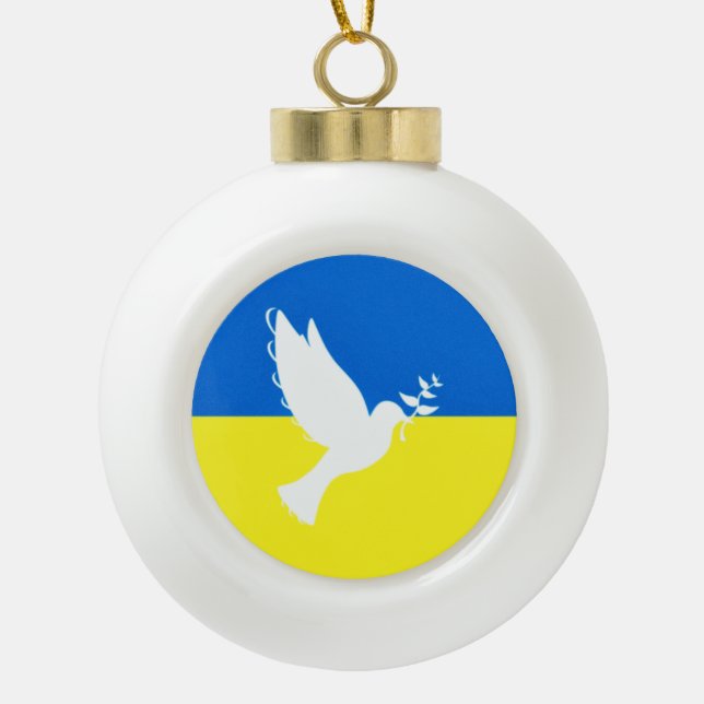 Boule En Céramique Paix Doite de Noël Ornament Ukraine Drapeau Libert (Devant)