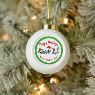 Boule En Céramique Pandas de Noël personnalisés