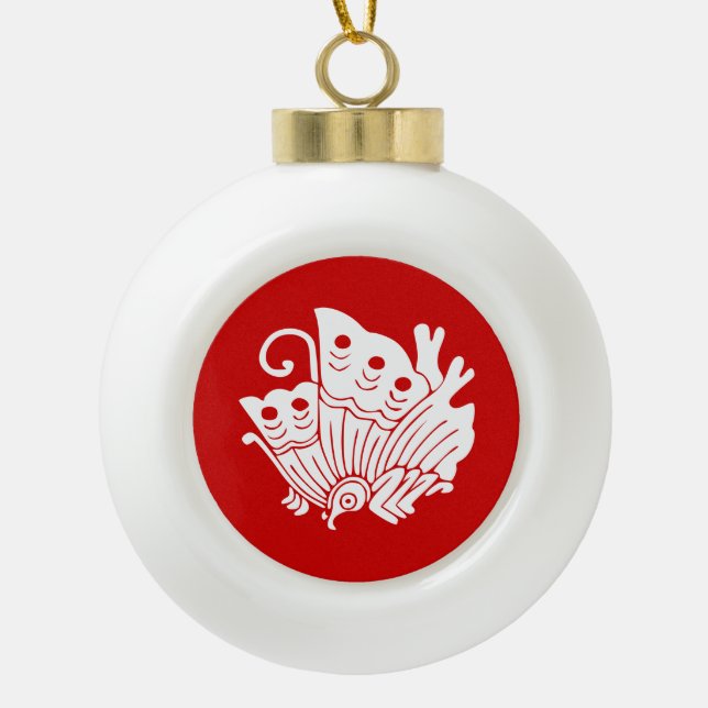 Boule En Céramique Papillon asiatique Japonais Conception Kamon (Devant)