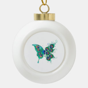 Boule En Céramique Papillon aux plumes de paon vert