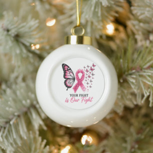Boule En Céramique Papillon Ruban Rose de Sensibilisation au Cancer d