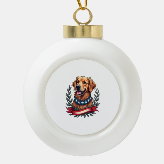 Boule En Céramique Patriotic Golden Retriever Americana Art Tee 2 (Devant)