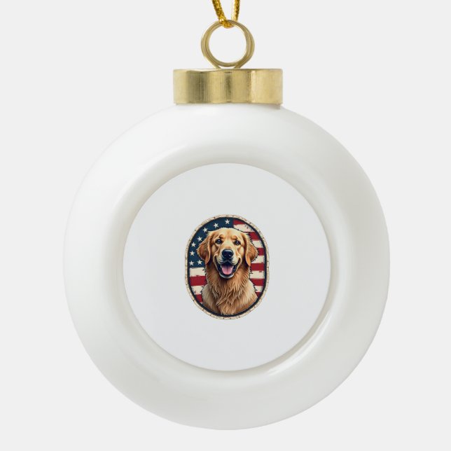 Boule En Céramique Patriotic Golden Retriever Badge Vintage Tee 4 (Devant)