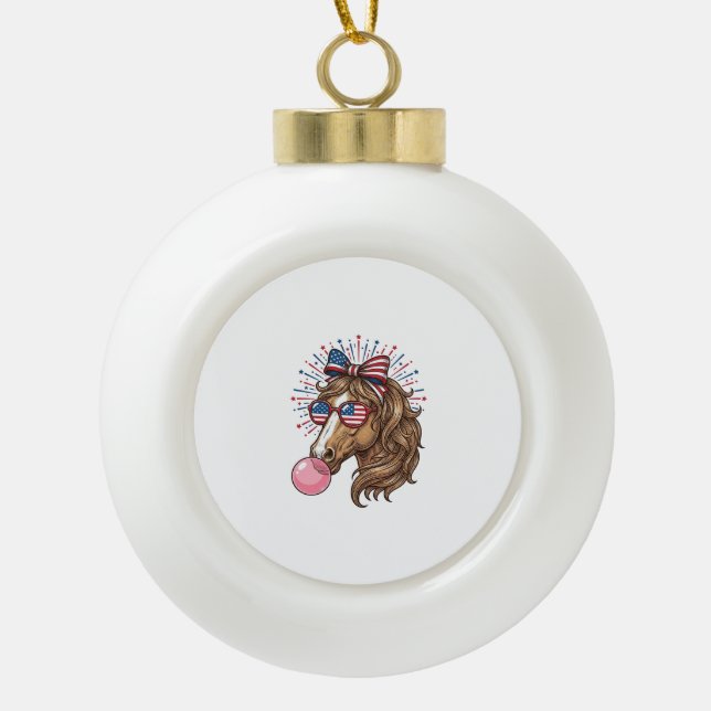 Boule En Céramique Patriotic Horse Bubble Gum Vintage Vector Shirt De (Devant)