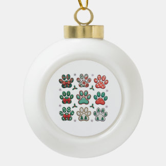 Boule En Céramique Patte de chien Noël Coquette Nœud Arbre de Noël Fa