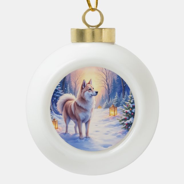 Boule En Céramique Peaceful Akita on Snow Lantern Path Christmas Dog  (Devant)