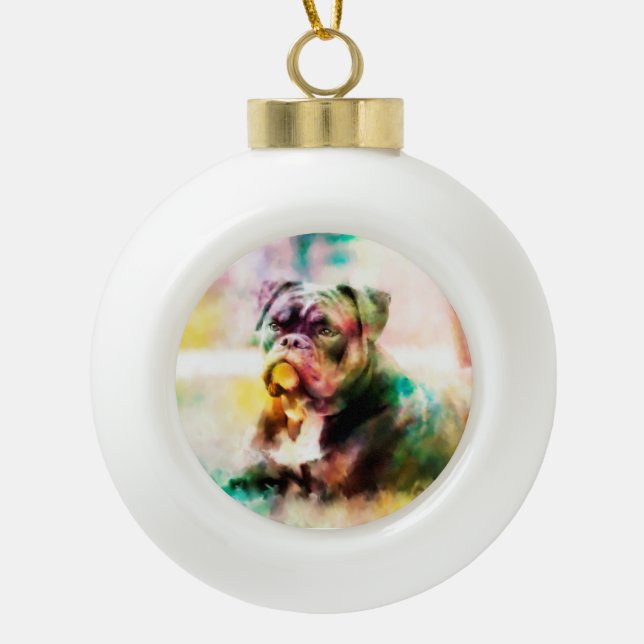 Boule En Céramique Peinture d'aquarelle personnalisée pour Bulldog (Devant)