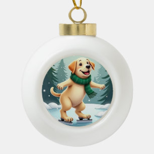 Boule En Céramique Peinture de Noël de Labrador Retriever patinant su
