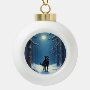 Boule En Céramique Peinture de Noël Randonnée en forêt étoilée Rottwe
