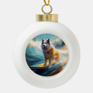 Boule En Céramique Peinture de surf de plage de Malamute d'Alaska