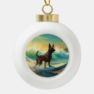 Boule En Céramique Peinture de Surf sur Plage Malinois Belge