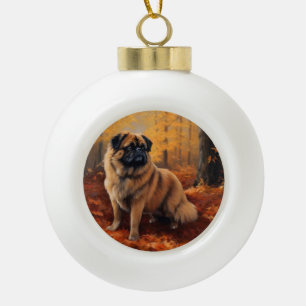 Boule En Céramique Pekingese à l'automne Feuilles automne Inspire