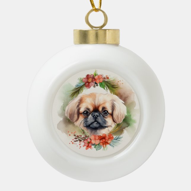 Boule En Céramique Pekingese Christmas Wreath Festive Pup (Devant)