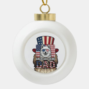 Boule En Céramique Père Esquimau Américain Patriotique Chien Vintage