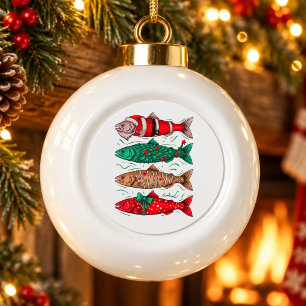 Boule En Céramique Père Noël de Noël Poisson Truite Arbre Gâteaux Pêc